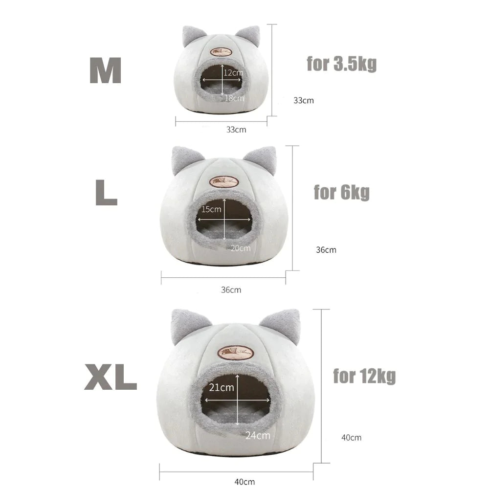 Cozy 2-in-1 Pet House Bed – Soft Detachable Nest with Ears