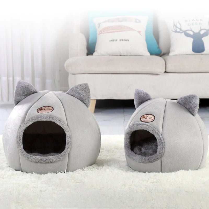 Cozy 2-in-1 Pet House Bed – Soft Detachable Nest with Ears