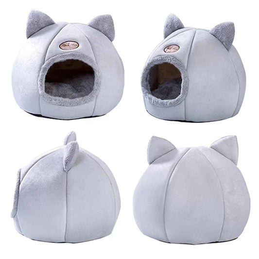 Cozy 2-in-1 Pet House Bed – Soft Detachable Nest with Ears