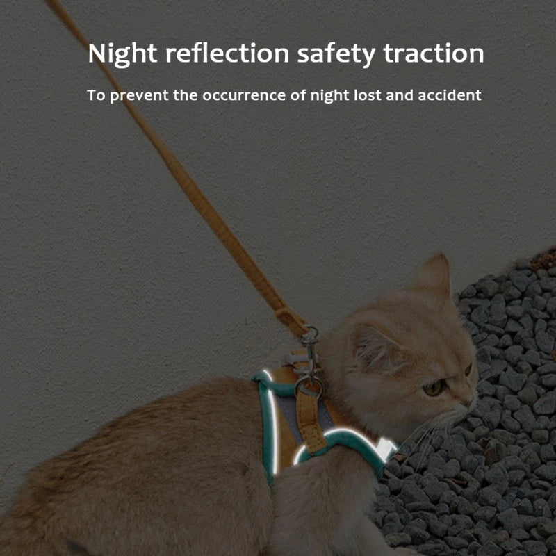 Adjustable Cat Harness and Leash Set – Escape-Proof Reflective Vest